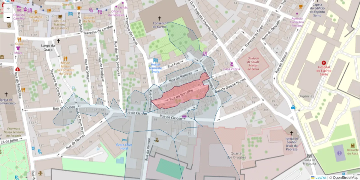 Mapa detalhado do código postal 7000-657 com limites, códigos postais vizinhos e agências dos correios