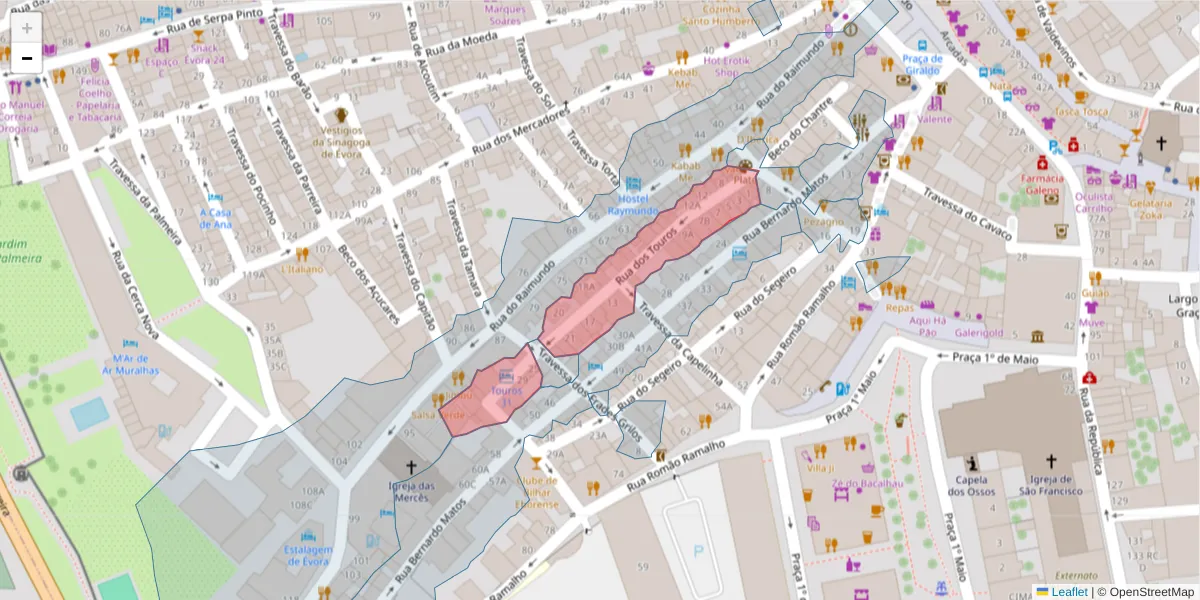 Mapa detalhado do código postal 7000-665 com limites, códigos postais vizinhos e agências dos correios