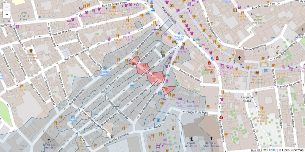 Mapa detalhado do código postal 7000-669 com limites, códigos postais vizinhos e agências dos correios