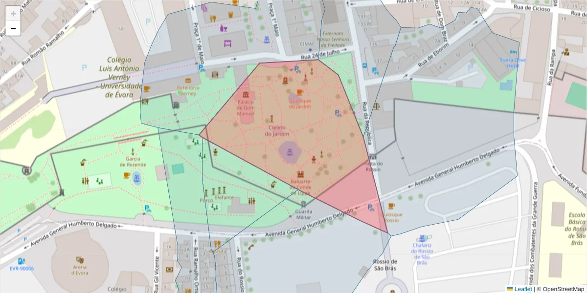 Mapa detalhado do código postal 7000-673 Évora com limites, códigos postais vizinhos e agências dos correios