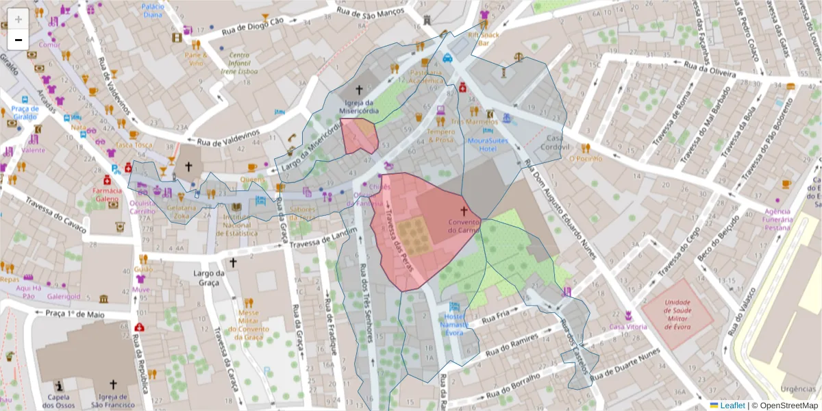 Mapa detalhado do código postal 7000-678 com limites, códigos postais vizinhos e agências dos correios