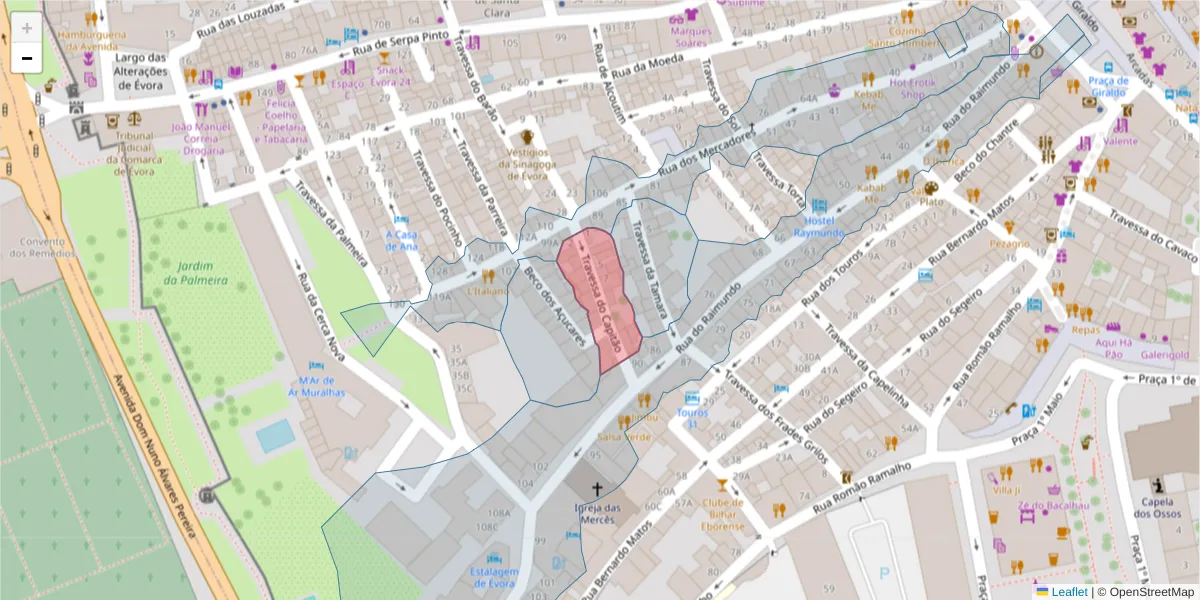 Mapa detalhado do código postal 7000-680 com limites, códigos postais vizinhos e agências dos correios