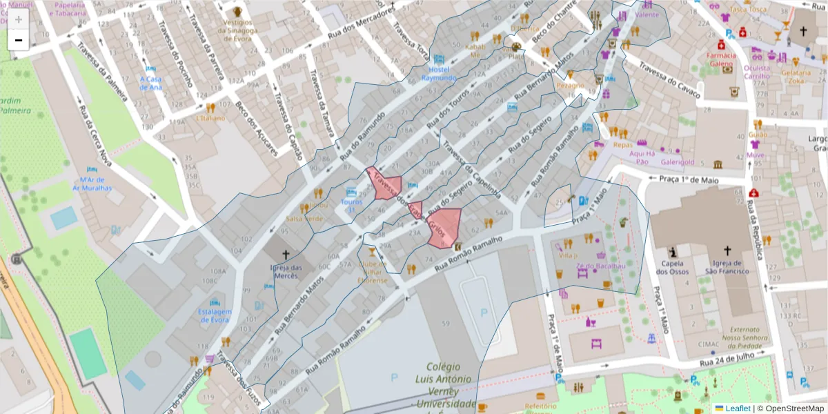 Mapa detalhado do código postal 7000-684 com limites, códigos postais vizinhos e agências dos correios