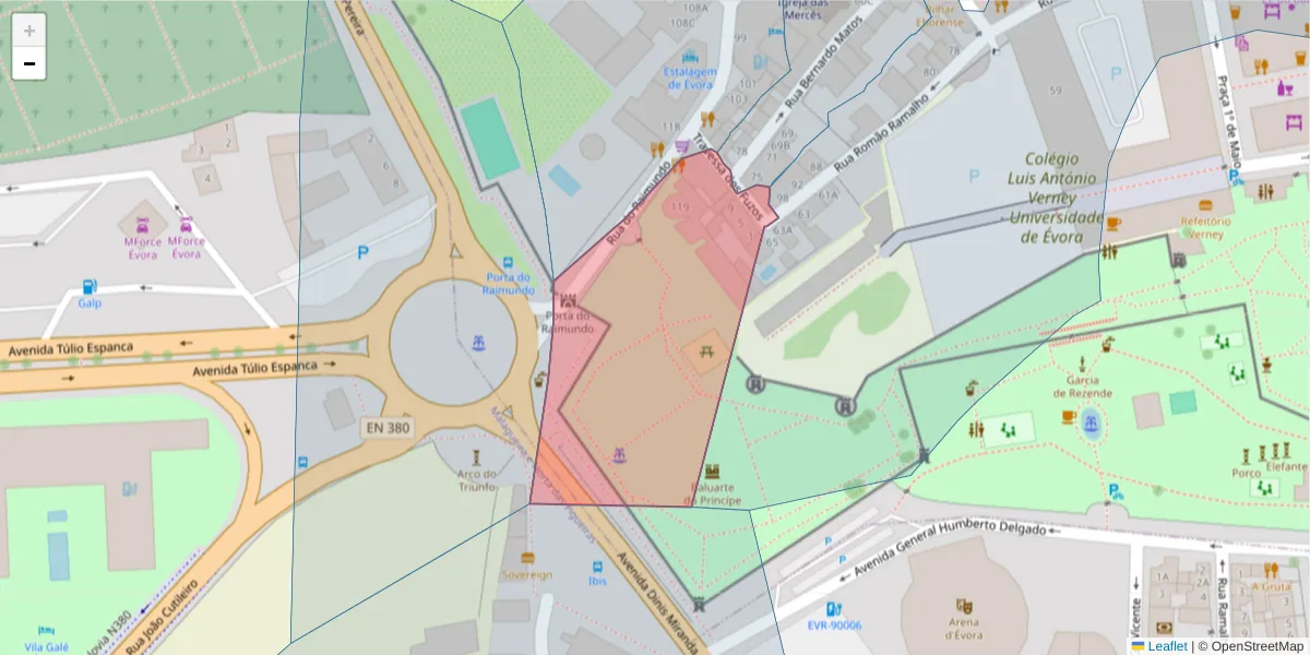 Mapa detalhado do código postal 7000-685 com limites, códigos postais vizinhos e agências dos correios