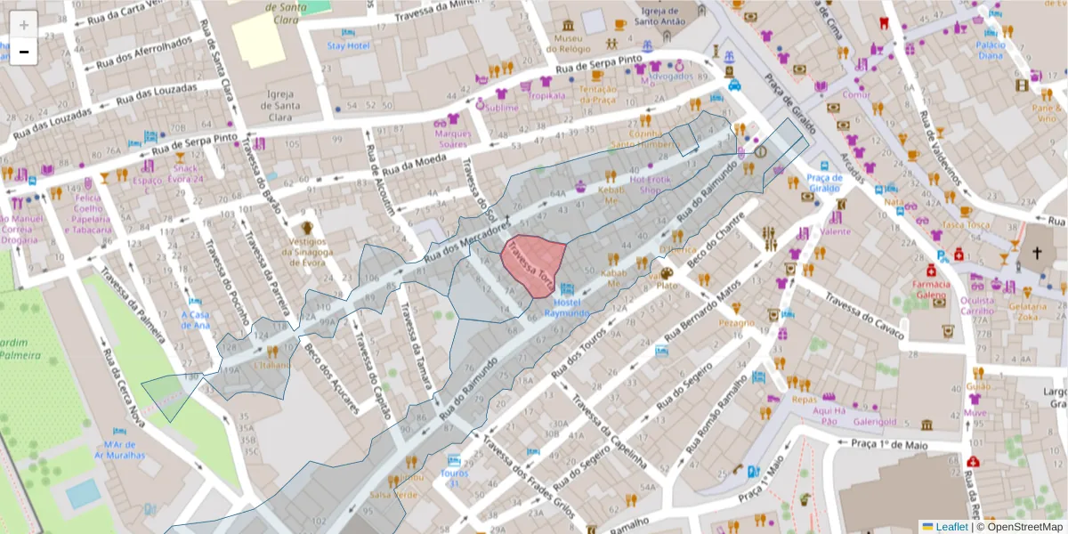 Mapa detalhado do código postal 7000-688 com limites, códigos postais vizinhos e agências dos correios