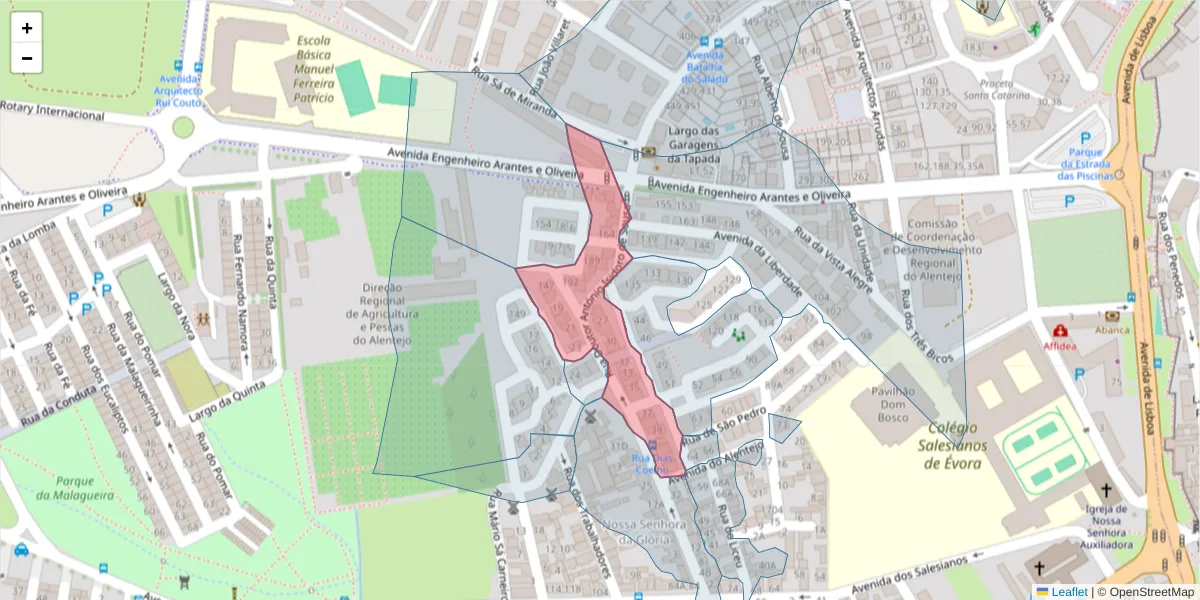 Mapa detalhado do código postal 7000-692 com limites, códigos postais vizinhos e agências dos correios