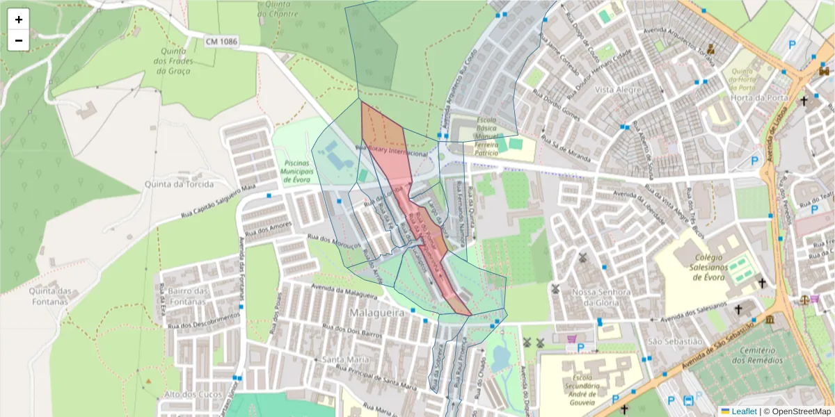 Mapa detalhado do código postal 7000-706 com limites, códigos postais vizinhos e agências dos correios