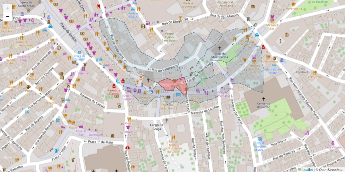 Mapa detalhado do código postal 7000-799 com limites, códigos postais vizinhos e agências dos correios