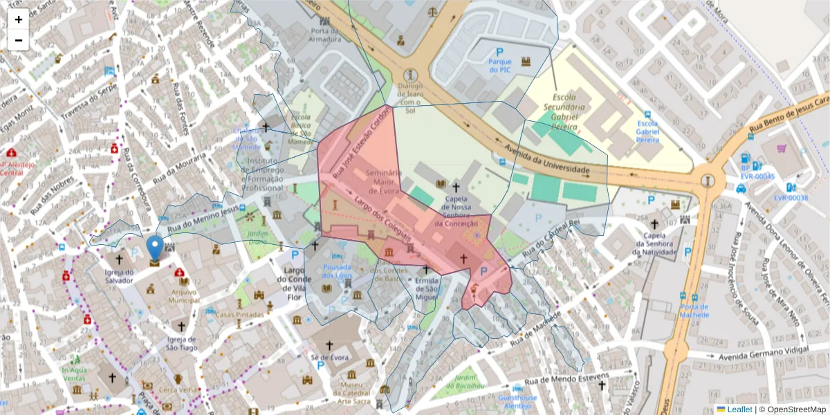 Mapa detalhado do código postal 7000-803 com limites, códigos postais vizinhos e agências dos correios