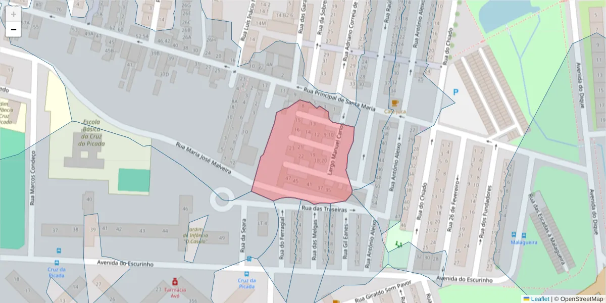 Mapa detalhado do código postal 7000-819 com limites, códigos postais vizinhos e agências dos correios