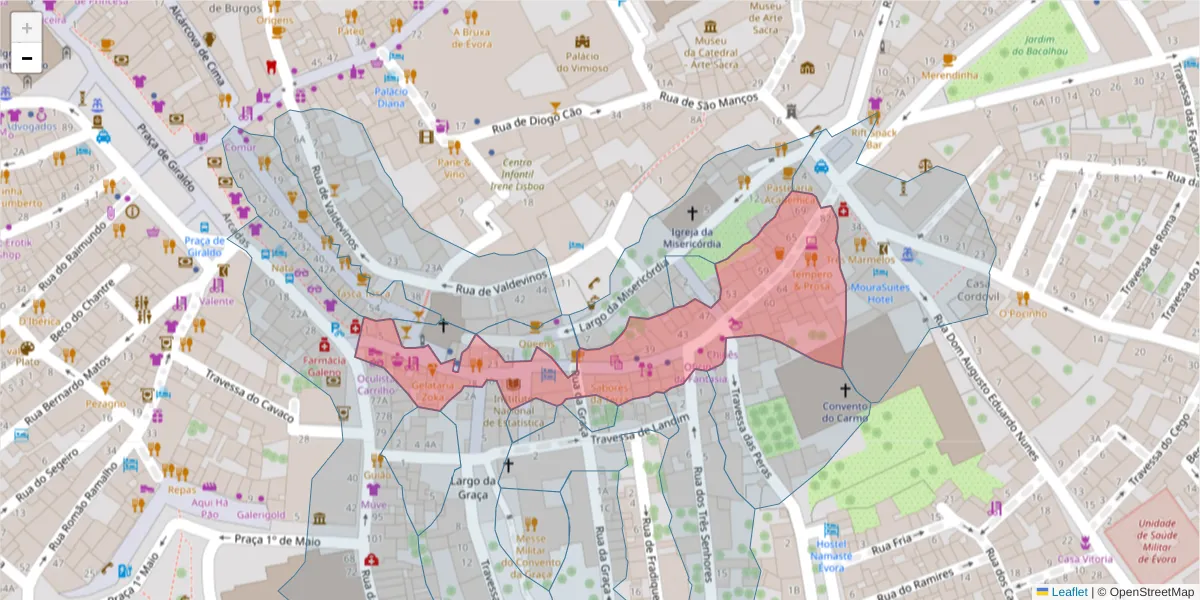 Mapa detalhado do código postal 7000-919 com limites, códigos postais vizinhos e agências dos correios