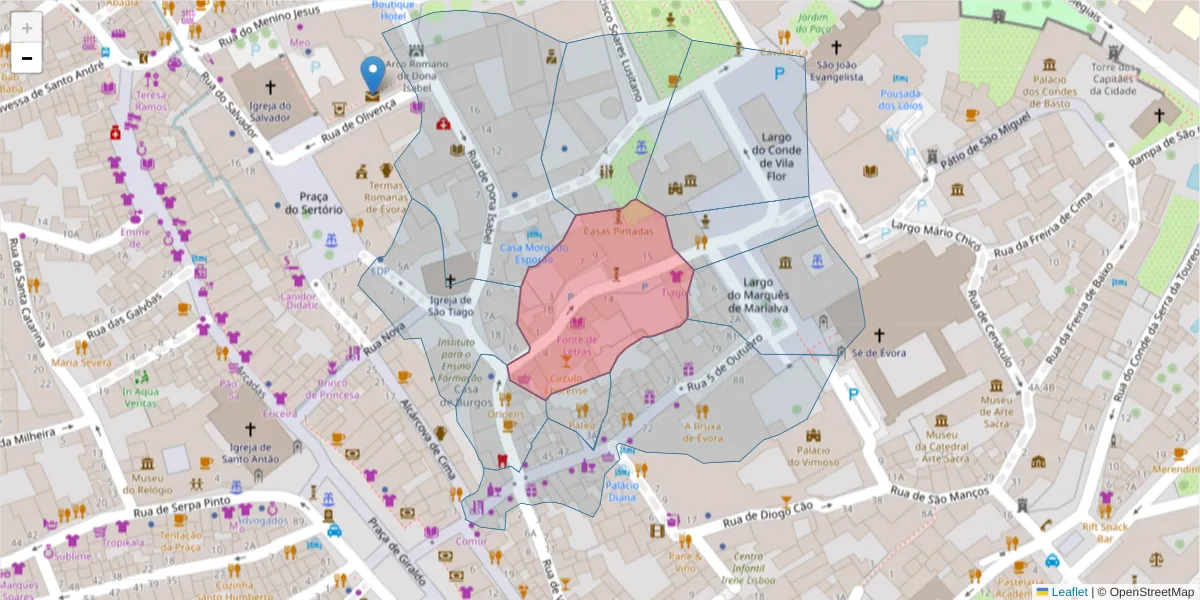 Mapa detalhado do código postal 7000-941 com limites, códigos postais vizinhos e agências dos correios