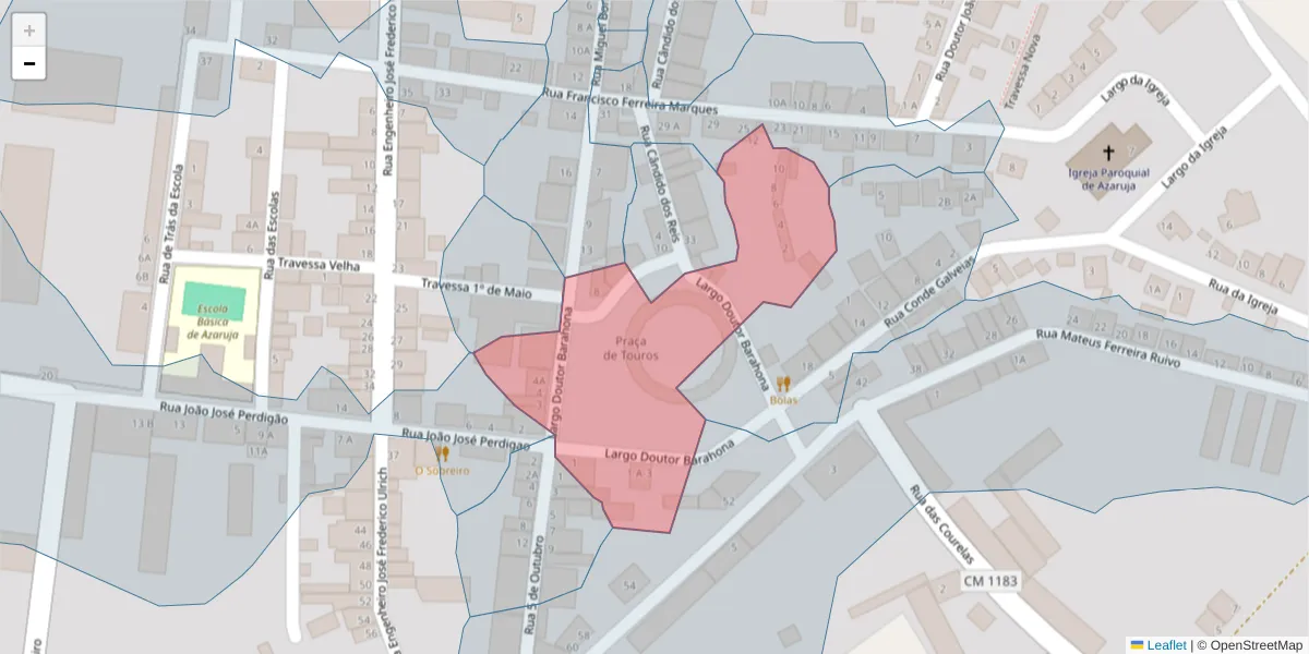 Mapa detalhado do código postal 7005-102 com limites, códigos postais vizinhos e agências dos correios