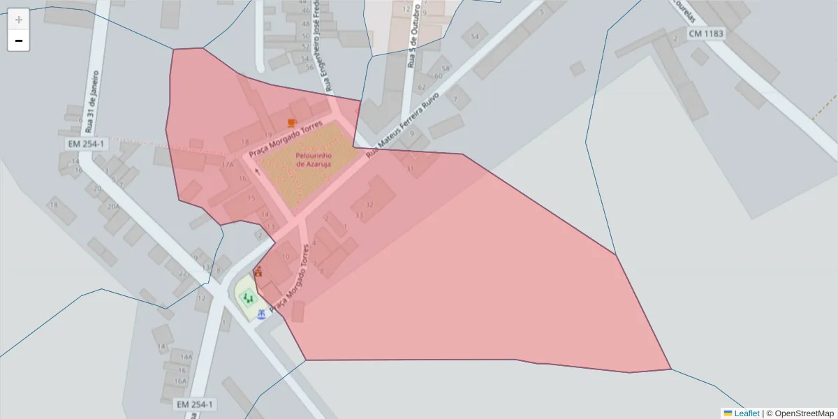 Mapa detalhado do código postal 7005-104 com limites, códigos postais vizinhos e agências dos correios