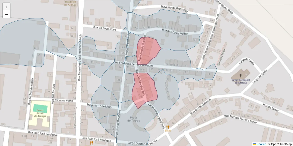 Mapa detalhado do código postal 7005-108 com limites, códigos postais vizinhos e agências dos correios