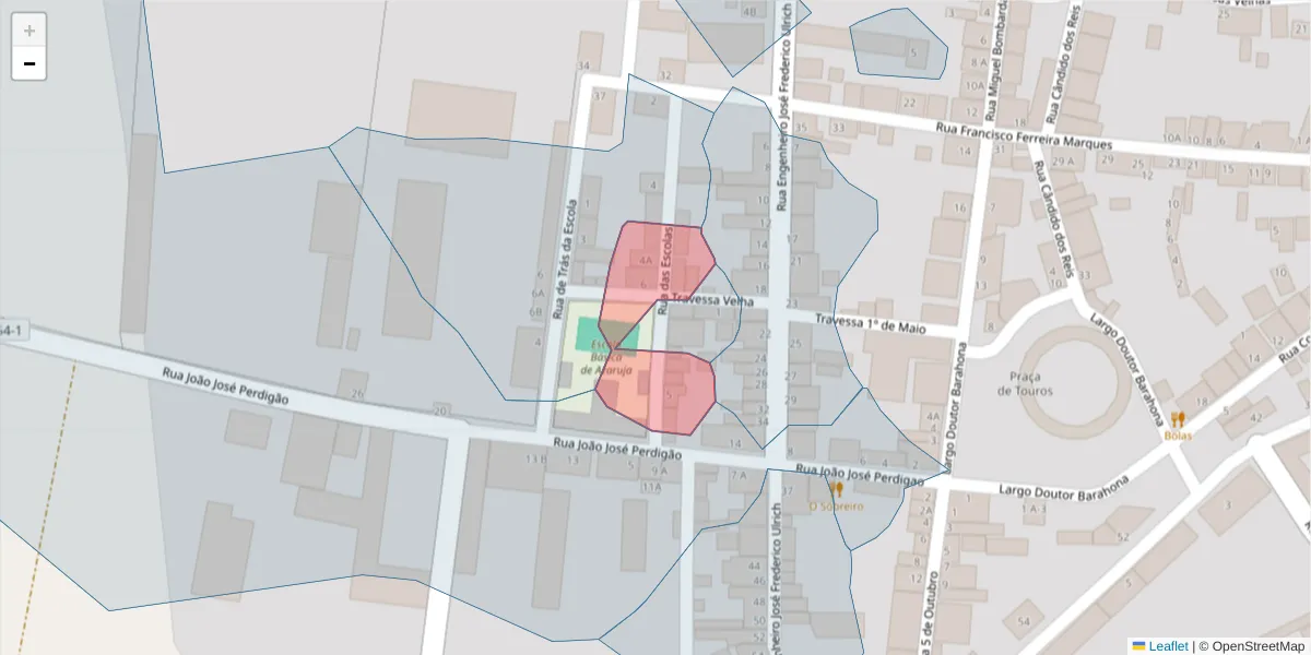 Mapa detalhado do código postal 7005-111 com limites, códigos postais vizinhos e agências dos correios