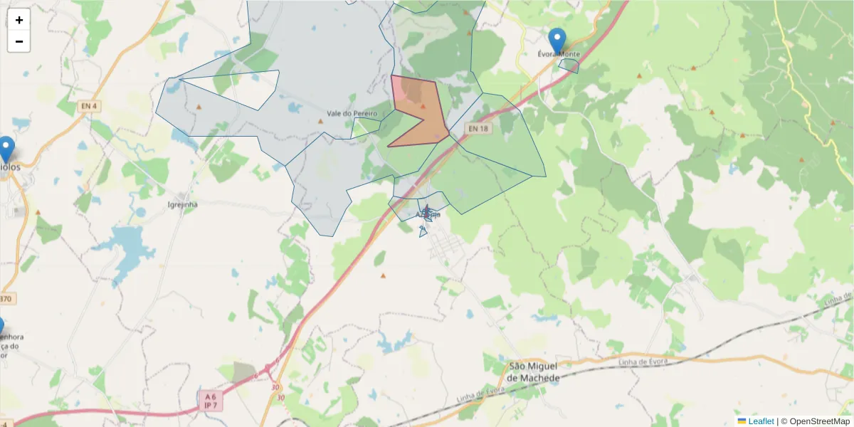 Mapa detalhado do código postal 7005-117 com limites, códigos postais vizinhos e agências dos correios