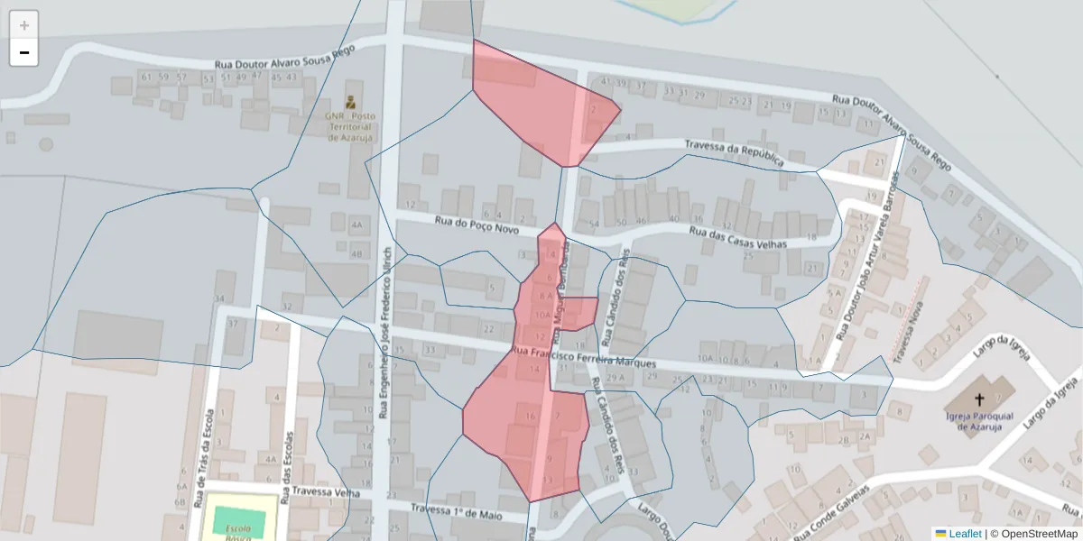 Mapa detalhado do código postal 7005-122 com limites, códigos postais vizinhos e agências dos correios