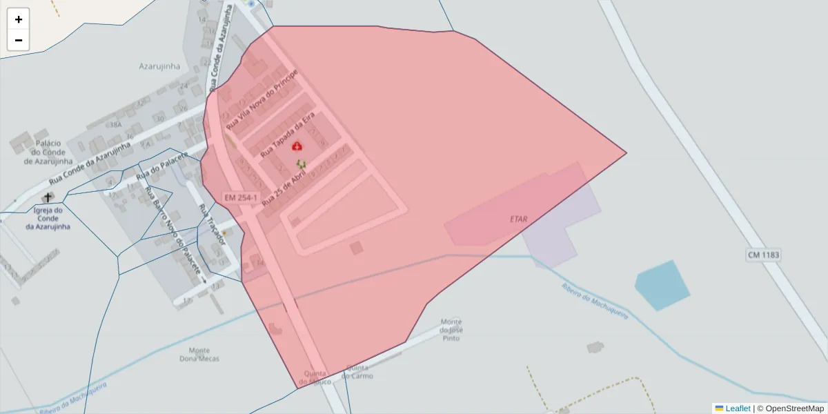 Mapa detalhado do código postal 7005-126 com limites, códigos postais vizinhos e agências dos correios