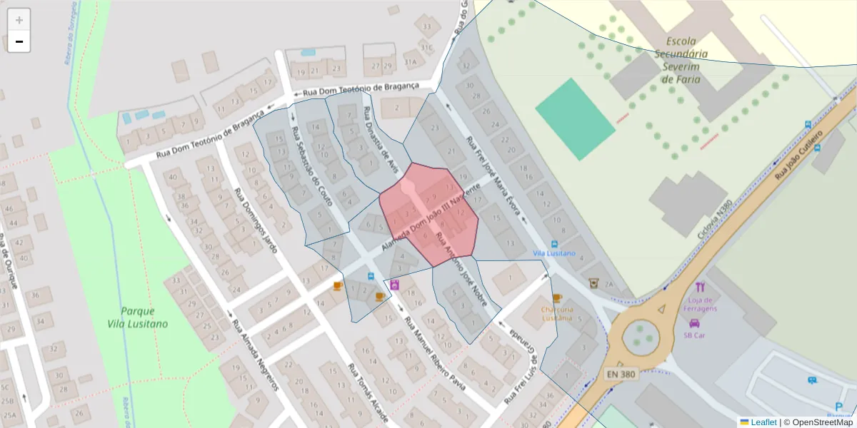 Mapa detalhado do código postal 7005-133 com limites, códigos postais vizinhos e agências dos correios