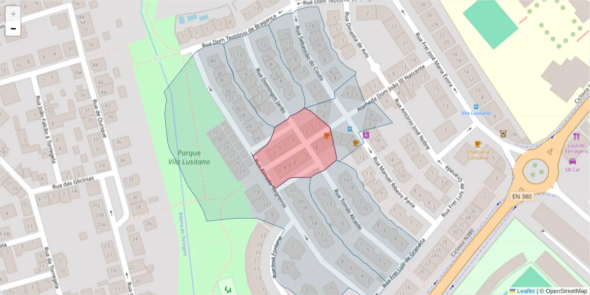 Mapa detalhado do código postal 7005-134 com limites, códigos postais vizinhos e agências dos correios