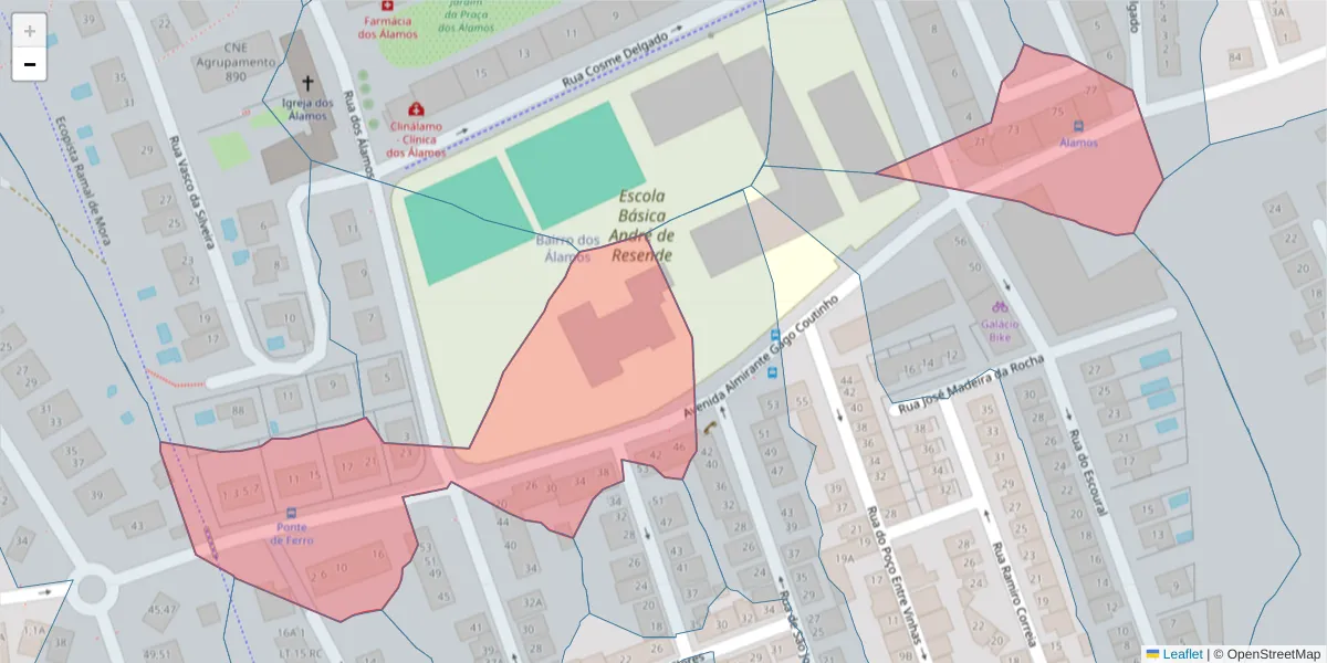 Mapa detalhado do código postal 7005-135 com limites, códigos postais vizinhos e agências dos correios