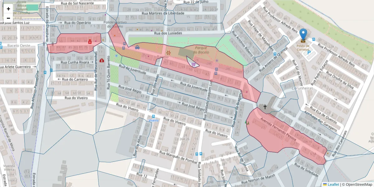 Mapa detalhado do código postal 7005-152 com limites, códigos postais vizinhos e agências dos correios