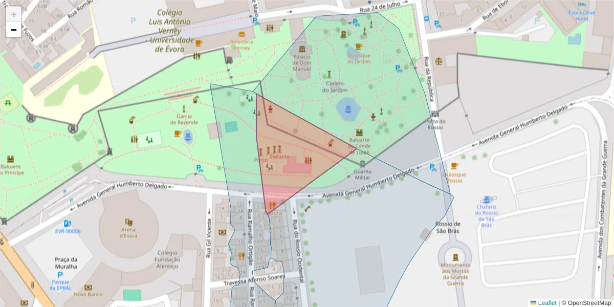 Mapa detalhado do código postal 7005-158 com limites, códigos postais vizinhos e agências dos correios