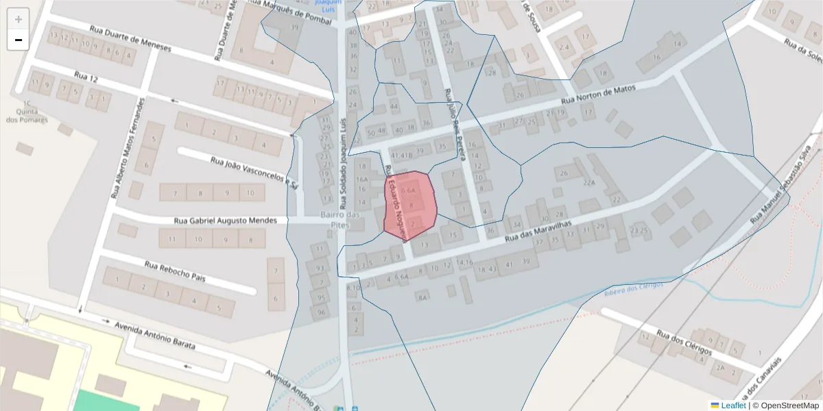 Mapa detalhado do código postal 7005-196 com limites, códigos postais vizinhos e agências dos correios