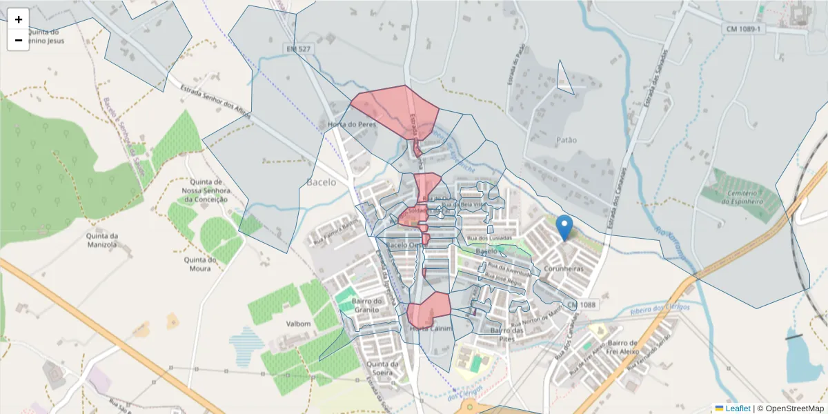 Mapa detalhado do código postal 7005-198 com limites, códigos postais vizinhos e agências dos correios
