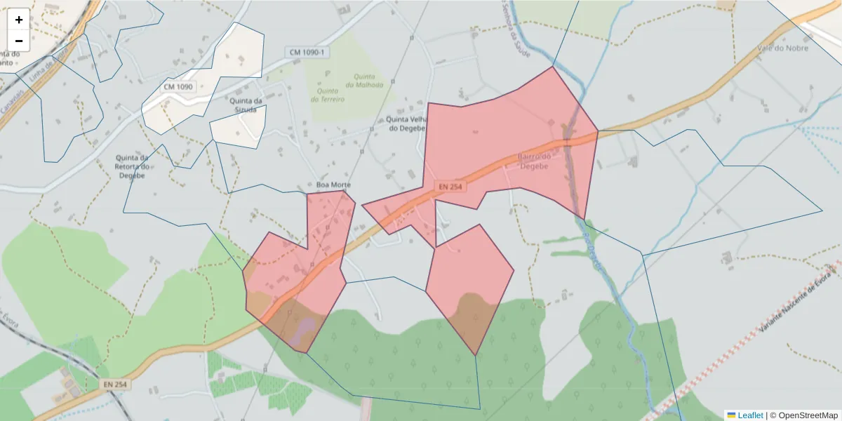 Mapa detalhado do código postal 7005-210 com limites, códigos postais vizinhos e agências dos correios