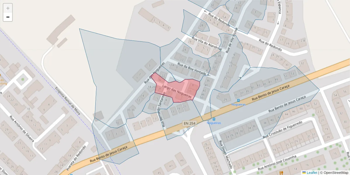 Mapa detalhado do código postal 7005-222 com limites, códigos postais vizinhos e agências dos correios