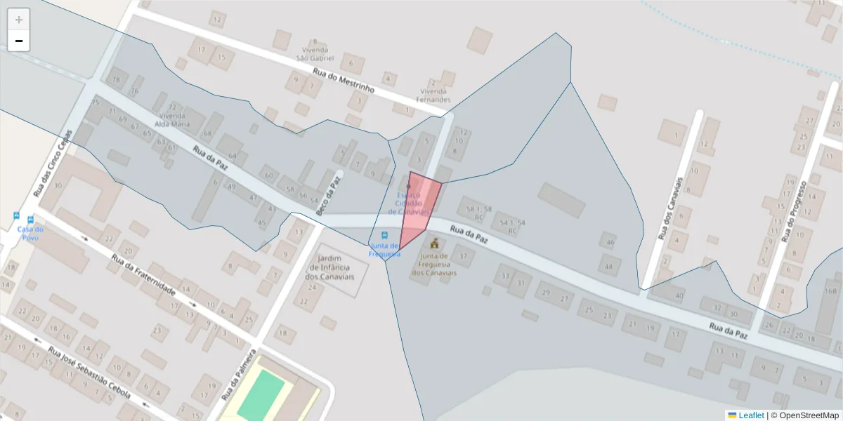 Mapa detalhado do código postal 7005-247 com limites, códigos postais vizinhos e agências dos correios