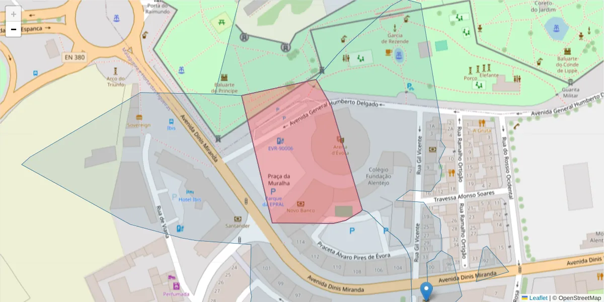 Mapa detalhado do código postal 7005-248 com limites, códigos postais vizinhos e agências dos correios