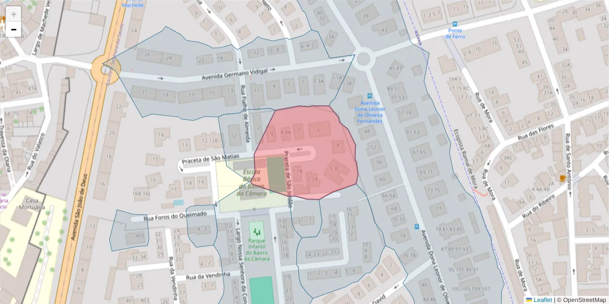 Mapa detalhado do código postal 7005-256 com limites, códigos postais vizinhos e agências dos correios