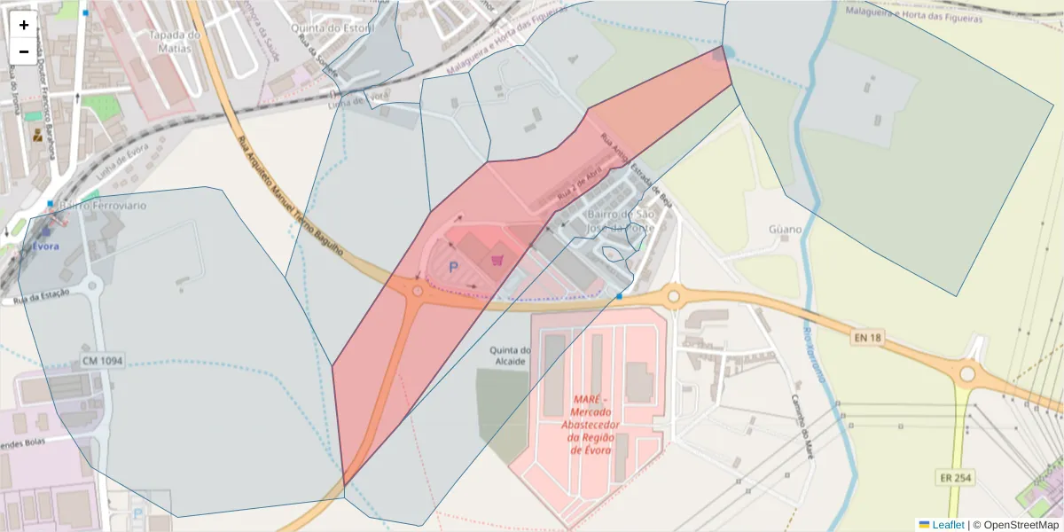 Mapa detalhado do código postal 7005-273 com limites, códigos postais vizinhos e agências dos correios