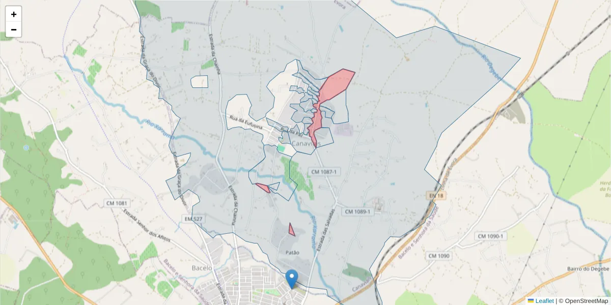 Mapa detalhado do código postal 7005-279 com limites, códigos postais vizinhos e agências dos correios