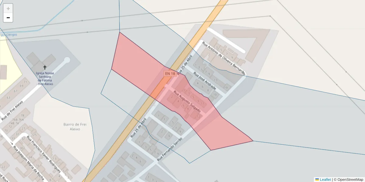 Mapa detalhado do código postal 7005-307 com limites, códigos postais vizinhos e agências dos correios