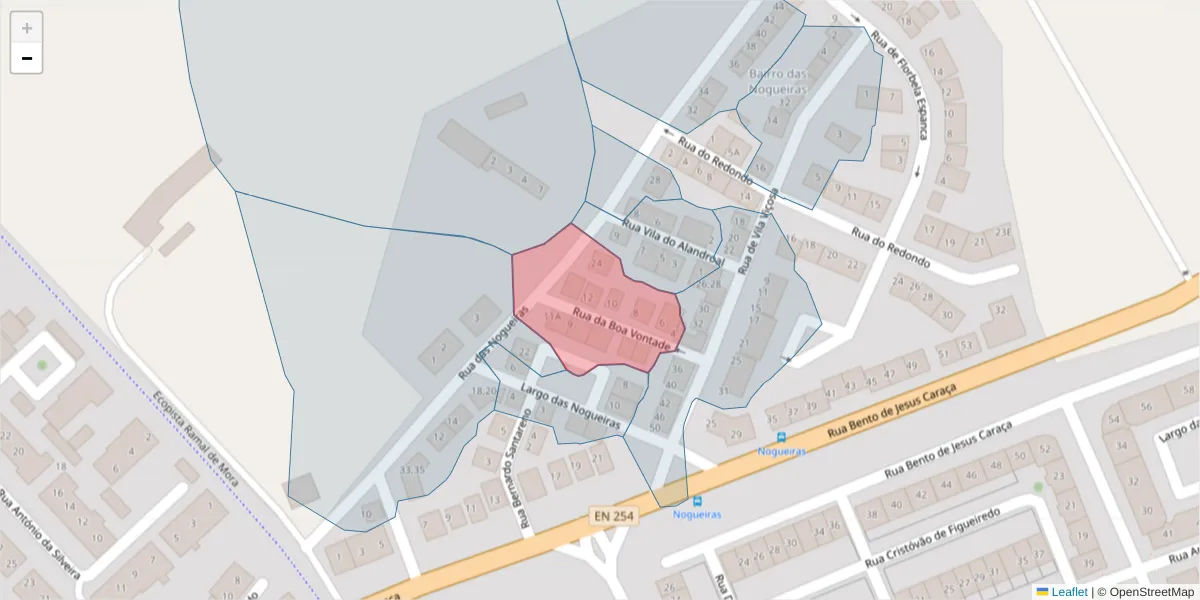 Mapa detalhado do código postal 7005-313 com limites, códigos postais vizinhos e agências dos correios