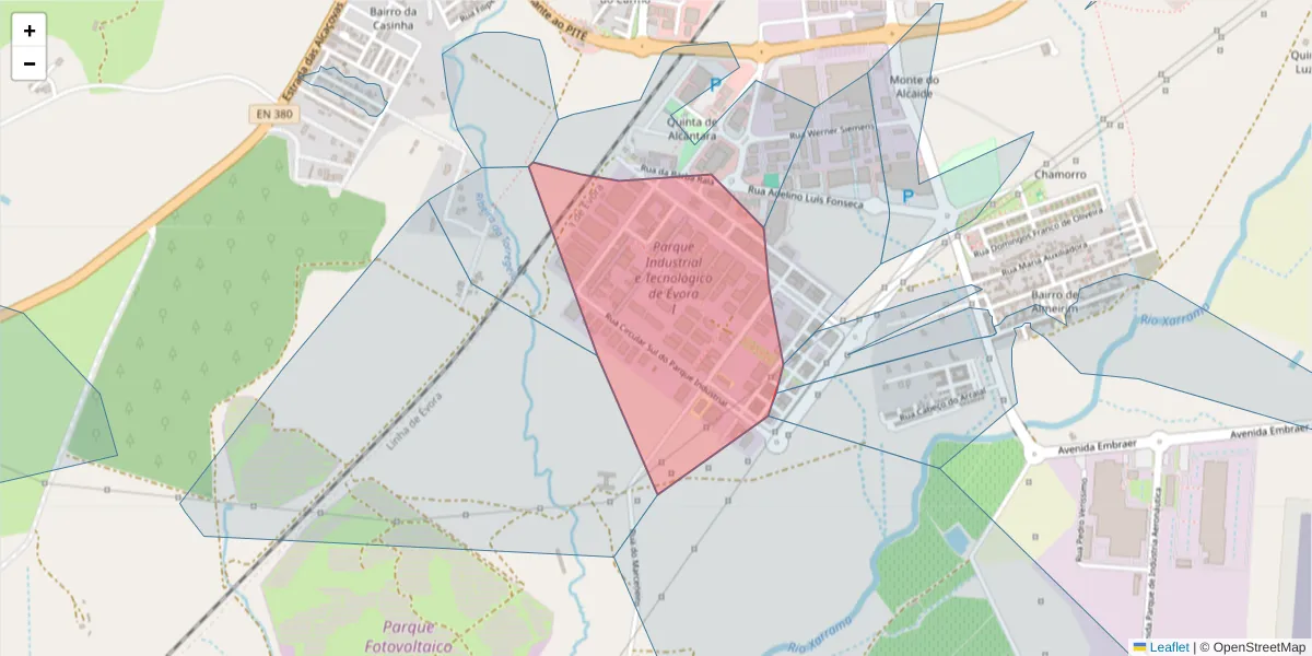 Mapa detalhado do código postal 7005-328 com limites, códigos postais vizinhos e agências dos correios