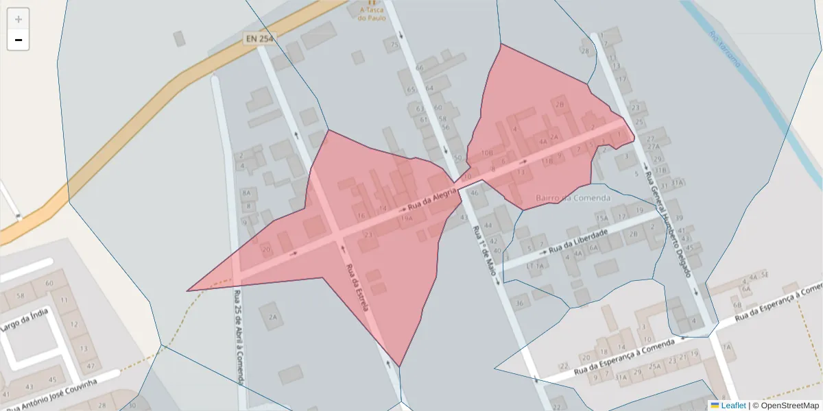 Mapa detalhado do código postal 7005-341 com limites, códigos postais vizinhos e agências dos correios