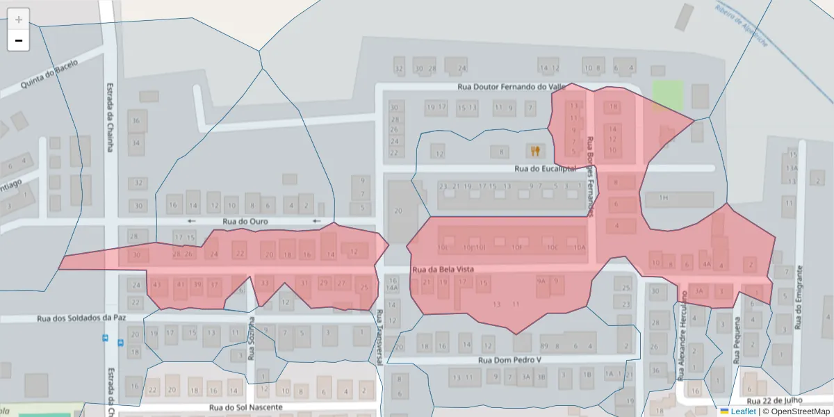 Mapa detalhado do código postal 7005-346 com limites, códigos postais vizinhos e agências dos correios