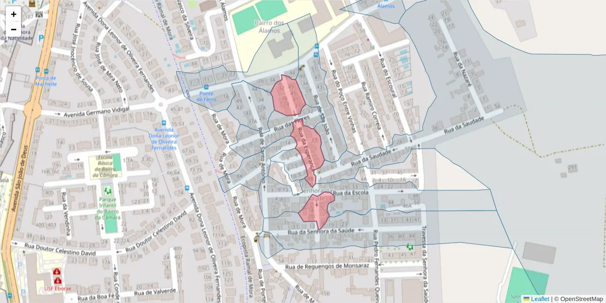 Mapa detalhado do código postal 7005-356 com limites, códigos postais vizinhos e agências dos correios