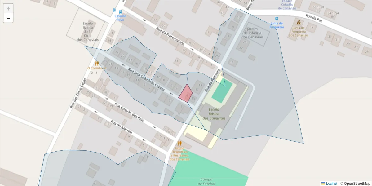 Mapa detalhado do código postal 7005-366;7005-538 com limites, códigos postais vizinhos e agências dos correios