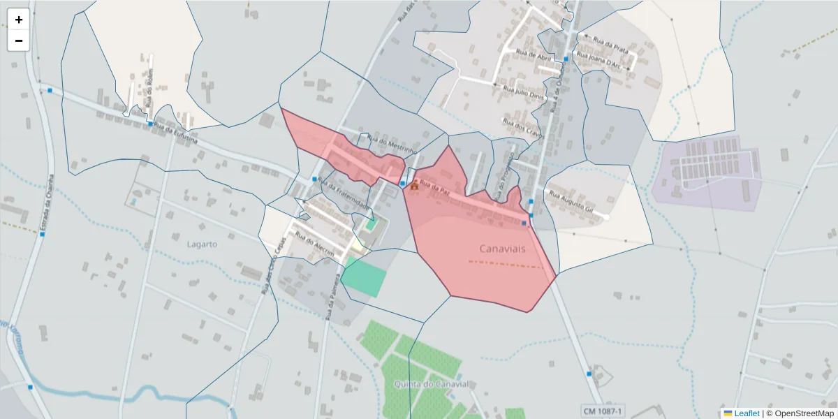 Mapa detalhado do código postal 7005-367 com limites, códigos postais vizinhos e agências dos correios