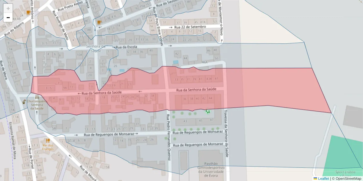 Mapa detalhado do código postal 7005-372 com limites, códigos postais vizinhos e agências dos correios