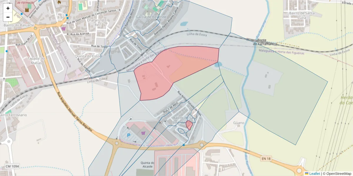 Mapa detalhado do código postal 7005-407 com limites, códigos postais vizinhos e agências dos correios