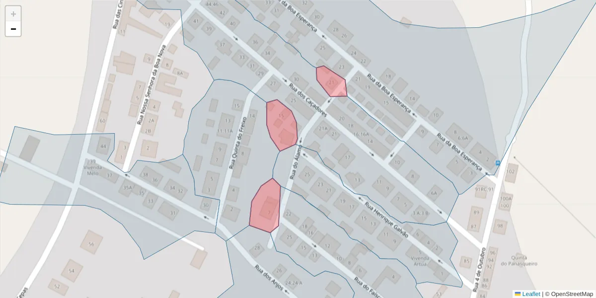 Mapa detalhado do código postal 7005-418 com limites, códigos postais vizinhos e agências dos correios