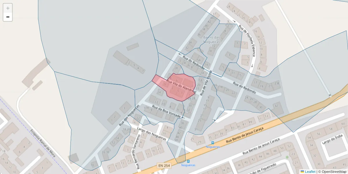 Mapa detalhado do código postal 7005-419 com limites, códigos postais vizinhos e agências dos correios