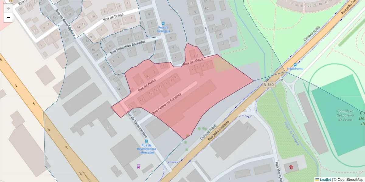 Mapa detalhado do código postal 7005-421 com limites, códigos postais vizinhos e agências dos correios